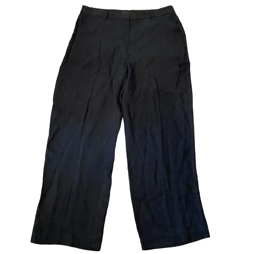 NWT J CREW Black Hi Waist Wide Leg Cupro Viscose Trouser 14